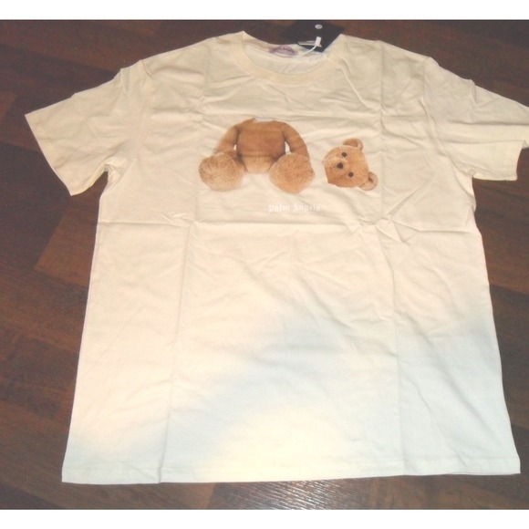 Palm Angels Teddy Bear Head Cutoff T-Shirt Tee Short Sleeve WHT Beige Size Large - Picture 1 of 10